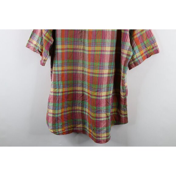 Vtg 90s Ralph Lauren Mens Large Faded India Madras Plaid Button Shirt Rainbow - Picture 10 of 10
